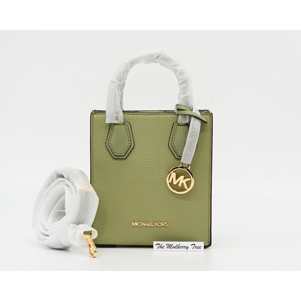Michael Kors Mercer XS Light Sage Green Pebbled Leather Crossbody Purse Handbag